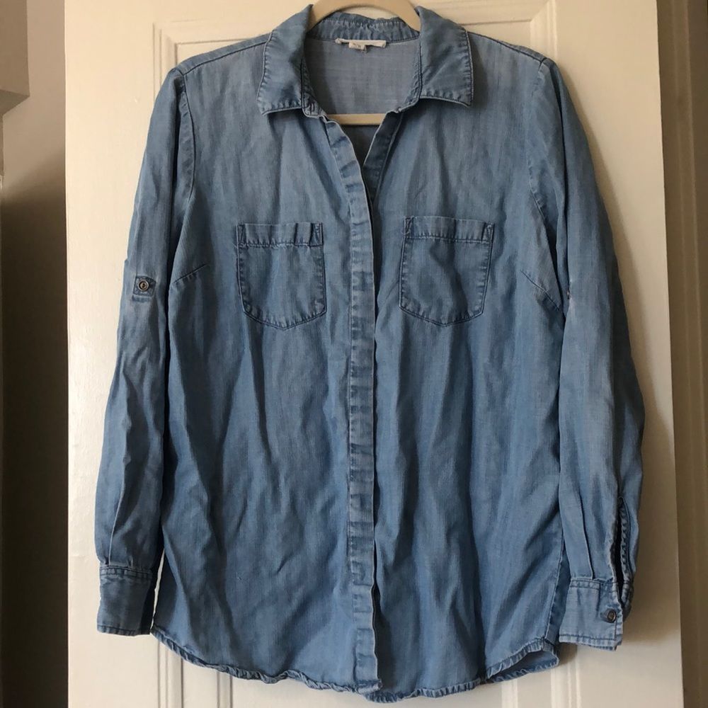 Beachlunchlounge denim chambray button down long shirt, size M